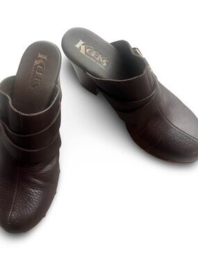 Kork-Ease Dark Brown Leather Slip-On Mule Clogs